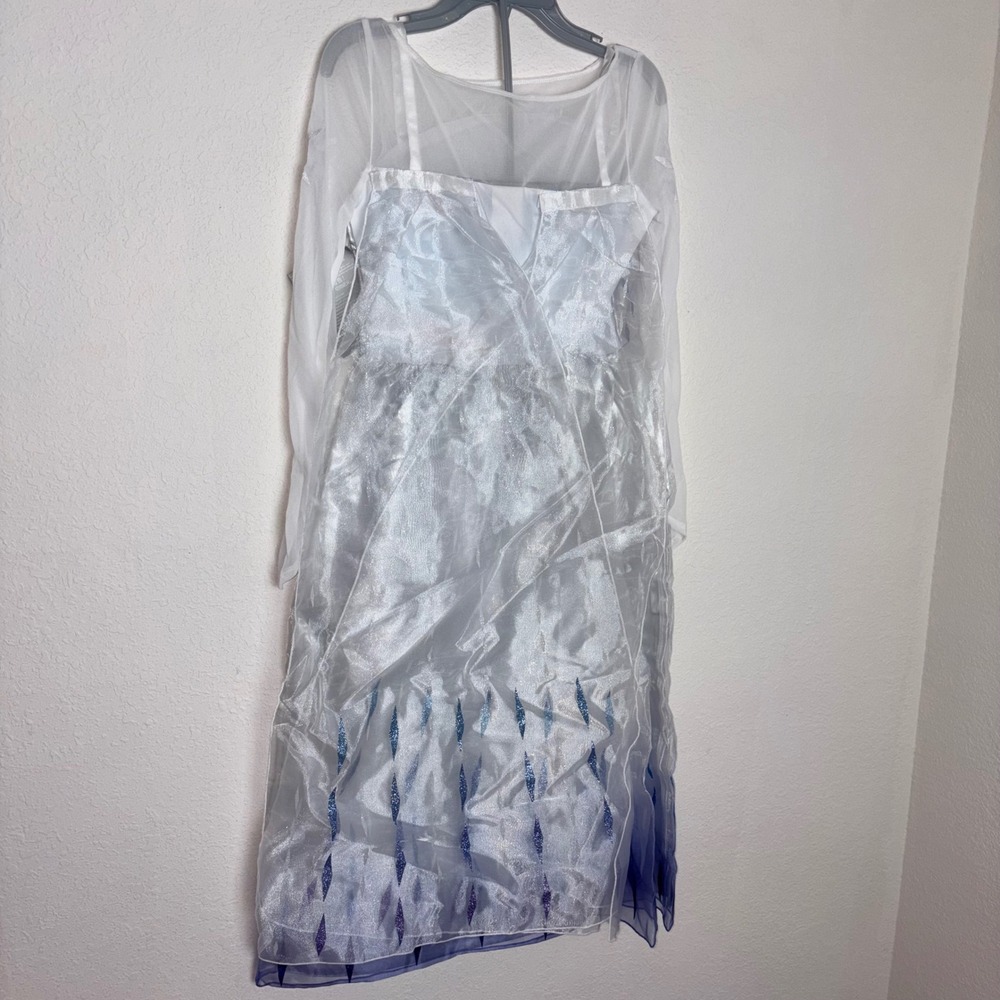 Disney Elsa Frozen 2 Costume Dress age 9/10 Silver Blue NEW Glitter Cape